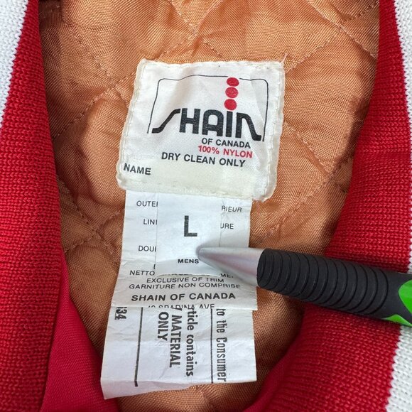 Vintage Shain Canada Satin 90s Varsity Red Jacket Carling Okeefe Men's Size L - Picture 9 of 11